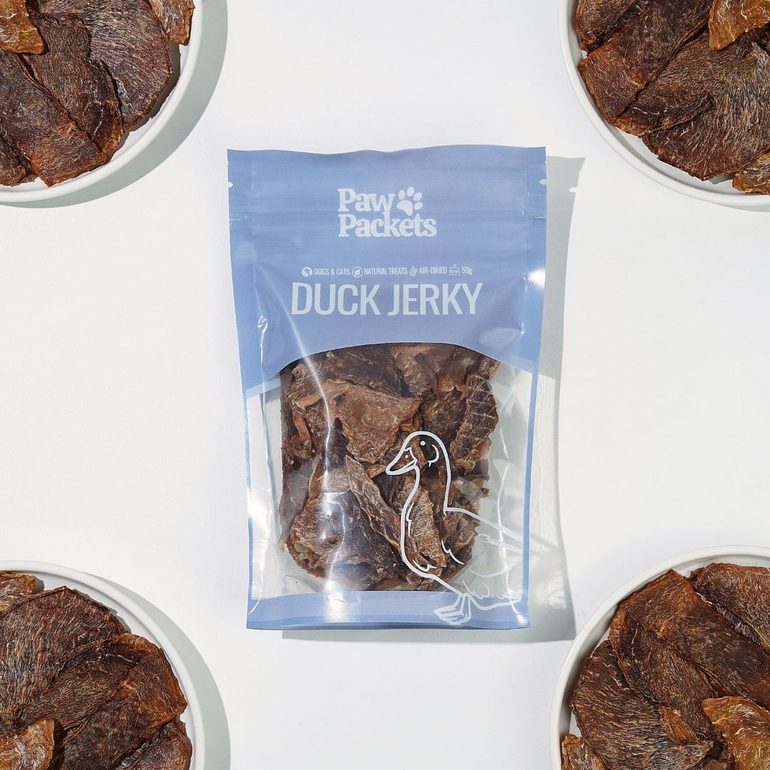 paw packets treats cemilan anjing kucing duck jerky bebek